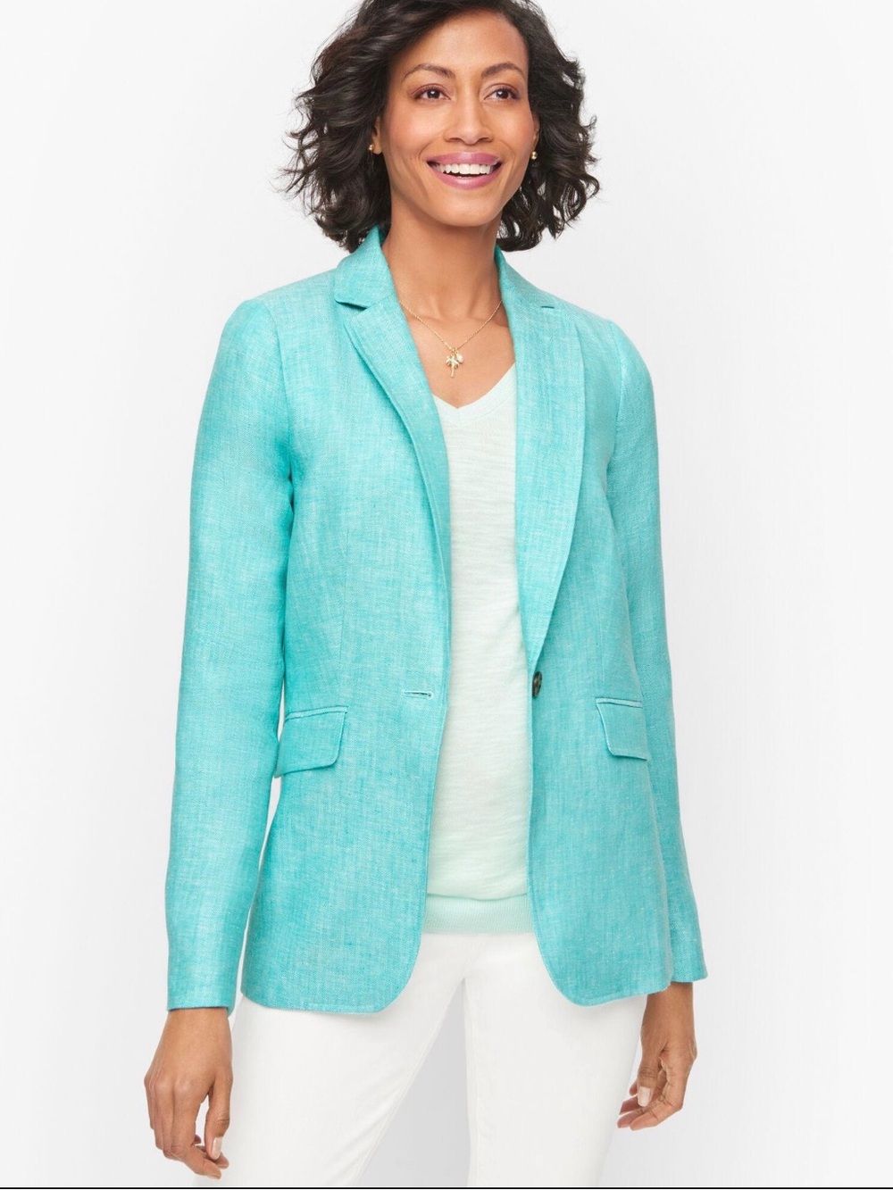 Talbots Classic Linen Blazer White Size 14P